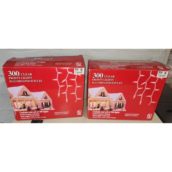 2 Set Of Big Lots 300 Clear Frosty Light Illuminated Icicles New in Box Tested - Picture 4 of 4